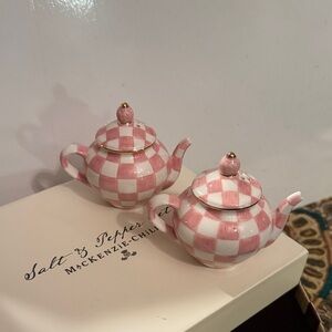 MacKenzie-Childs Rosy Check Teapot Salt and Pepper Set- NWT